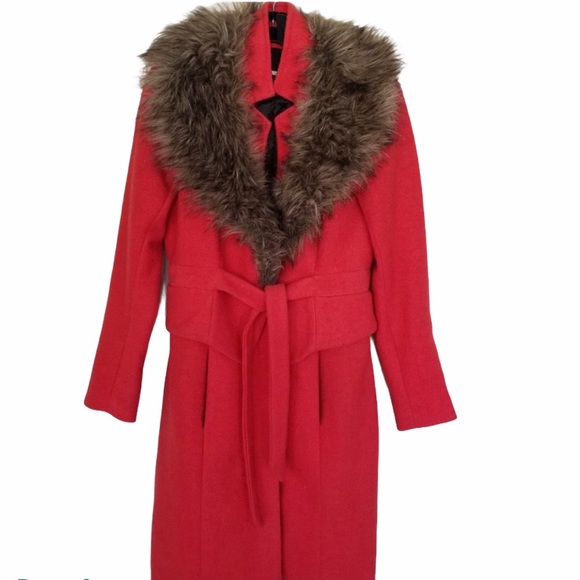 Anthropologie Orange Coat with Faux Fur Size 2 - Picture 6 of 15